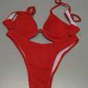 Fanuerg Women Underwire Triangle Bikini Spaghetti Strap Push Up Swimsuit Cheeky Two Piece Bathing Suit (X-Small, Red)