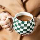 LAUCHUH 18oz Coffee Mugs, Large Coffee Cups Ceramic Checkered Cappuccino Cups with Handle Mug Set of 6 for Mother's Day, Tea, Cocoa, Milk, Green and White