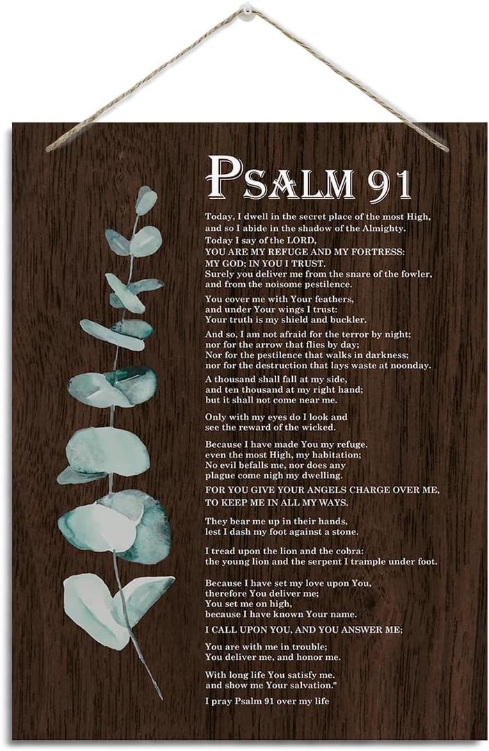 2 x Christian Decor, Rustic Hanging Wood Plaque Sign, Inspirational Wood Art Signs, Religious Artwork, Christian Wall Decor, Home Office Decor, Living Room Decor, Bedroom Decor, Psalms 91 Wall Sign