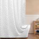 Inhousolu Boho Woven Fabric Shower Curtain, Tufted Textured Chevron Striped Tassel, Modern Farmhouse Minimalist Cloth, Water-Repellent Washable Bath Curtain for Bathroom Hotel 54" W x 78" L White
