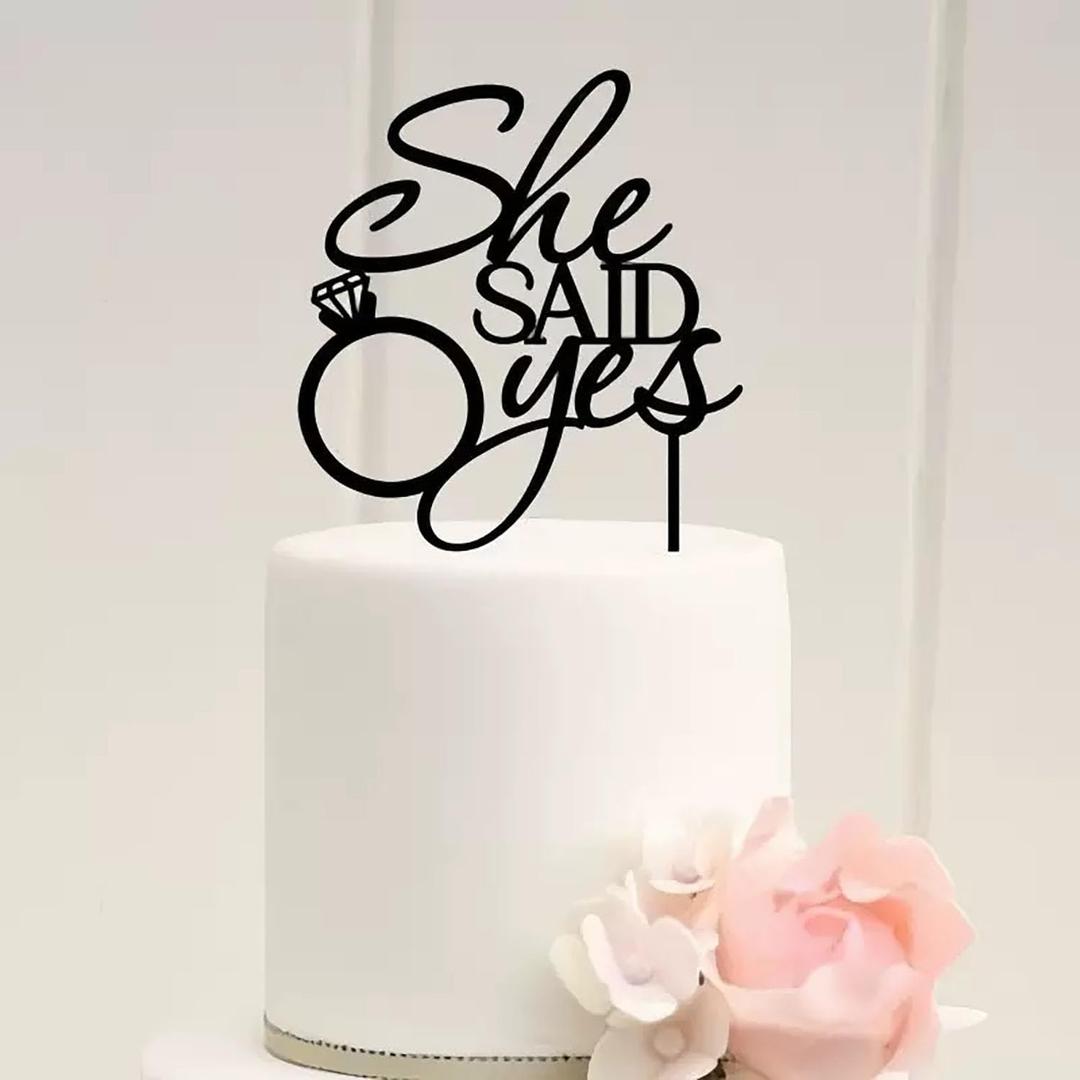 1Pcs Acrylic Black She Said Yes Cake Topper Cake Charm for Engagement Bridal Shower Wedding Shower Proposal Bachelorette Party Decorations Supplies
