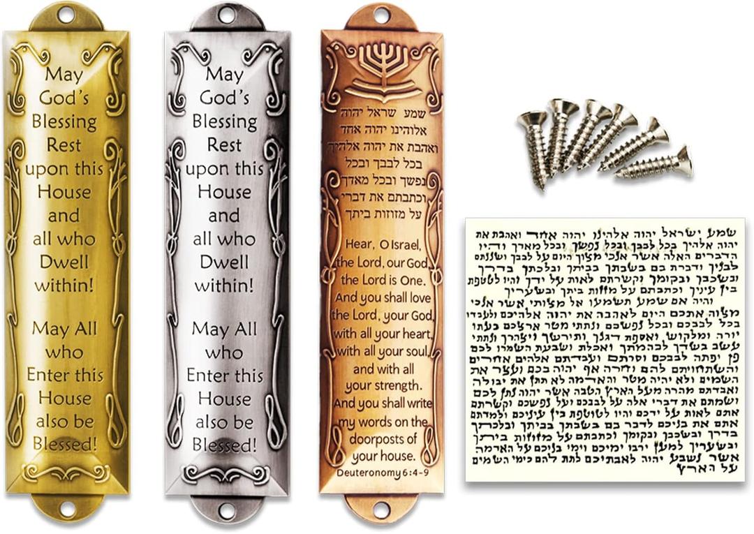 Garybank Set of 3 Mezuzah - Pewter Mezuzahs with Scroll for Door, Jewish Gifts, House Warming Blessing, 5.31 inch/13.4 cm