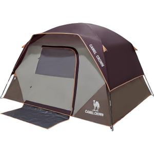 CAMEL CROWN Tents for Camping 4/8 Person Waterproof Quick Setup Folding Outdoor Backpacking Tents 4 People Family Hiking (Wine Red)