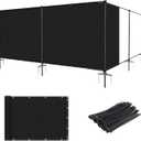 5' x 24' Outdoor Privacy Fence with Iron Poles Ground Spikes Dog Metal Garden Privacy Fence Backyard Patio Yard Barrier Boarder Divider (Black)