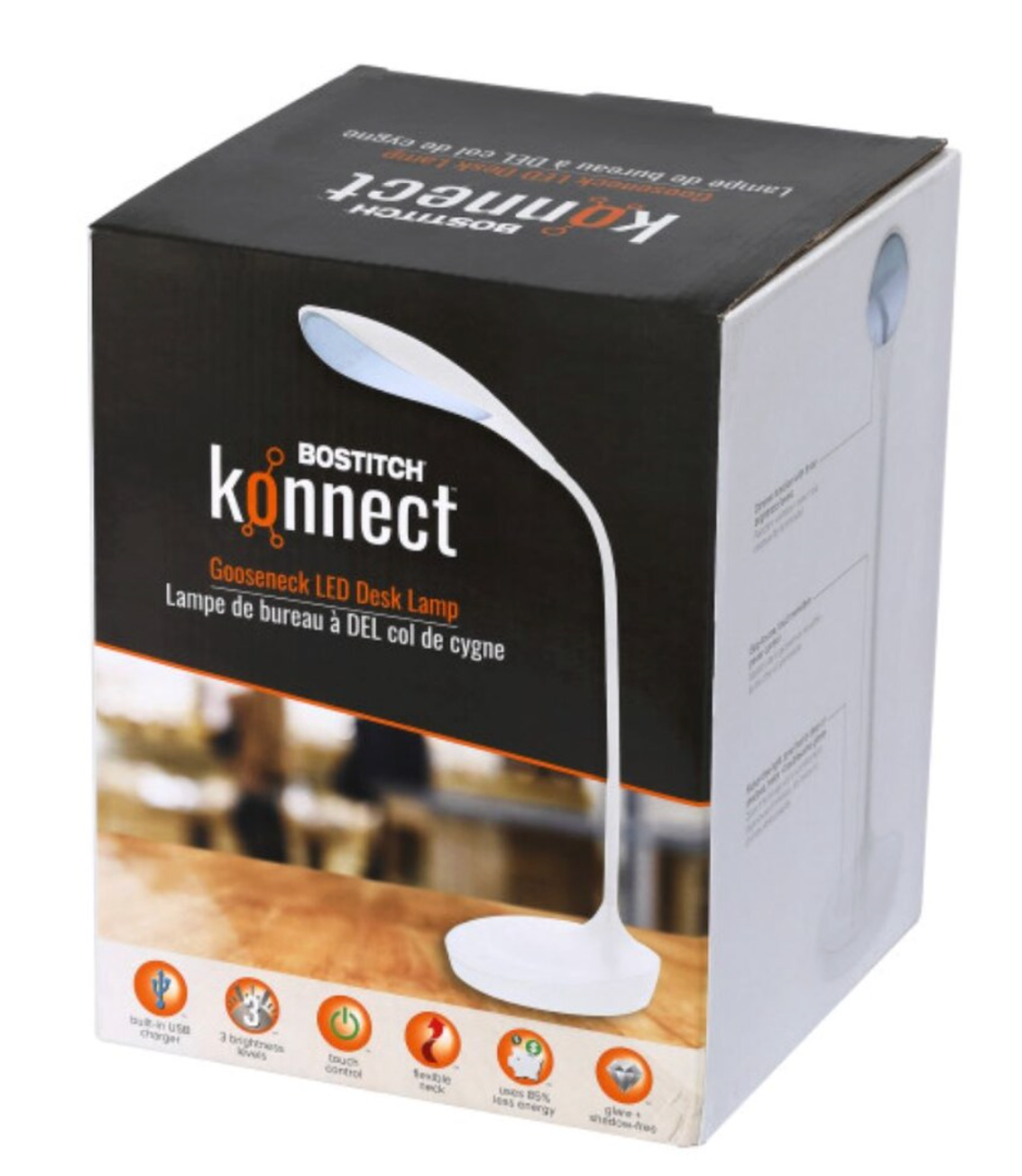 BOSTITCH Konnect Gooseneck LED Desk Lamp, White