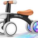 Umatoll Colorful Lighting Baby Balance Bike Toys for 1 Year Old Boys Gifts, Adjustable Seat Baby Walker, One Year Old Boy Birthday Gifts, 12-24 Months Toddler First Ride on Toys with Removable Basket (Black)