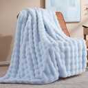 Faux Rabbit Fur Throw for Couch - Light Blue Bubble Blanket 50"x60"