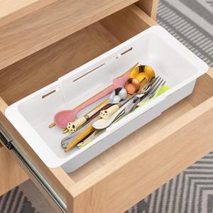 3 PCS Deep Drawer Organizer Bin Adjustable Sliding Drawer Organizers Expandable Kitchen Organizer Trays for Home Office Makeup Storage Tools