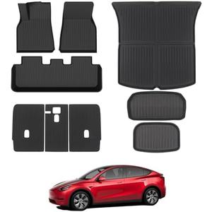 Tesla Model Y Floor Mats for 2021-2024, 9PCS All Weather Full Set Cargo Liners Accessories, 3D TPE Odorless Floor Mat Trunk Frunk Rear Well Mats Custom for 5-Seater(Not Fit 7Seat & 2025 Juniper)