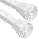 MEXAU 2 Pack White Spring Tension Curtain Rod 28-48 Inches,7/8" Adjustable Curtain Rod No Drilling,Spring Curtain Rod for Windows Kitchen Closet Doorway