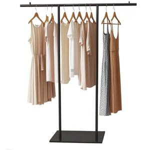 Clothing Display Rack Black Metal Stand for Boutique, Floor-Standing Clothes Hanging Organizer for Garment Costume Coat Storage Retail Display Racks (Black, Medium)