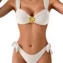 Eomenie Women's Bikini Sets Two Piece Metal Swimsuits V Neck Lace Up Bathing Suits Sexy Wide Strap Tie Back Swimwear (S, White)