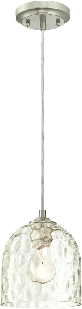 Westinghouse Lighting 6328800 One-Light Indoor Mini Pendant, Brushed Nickel Finish with Clear Hammered Glass