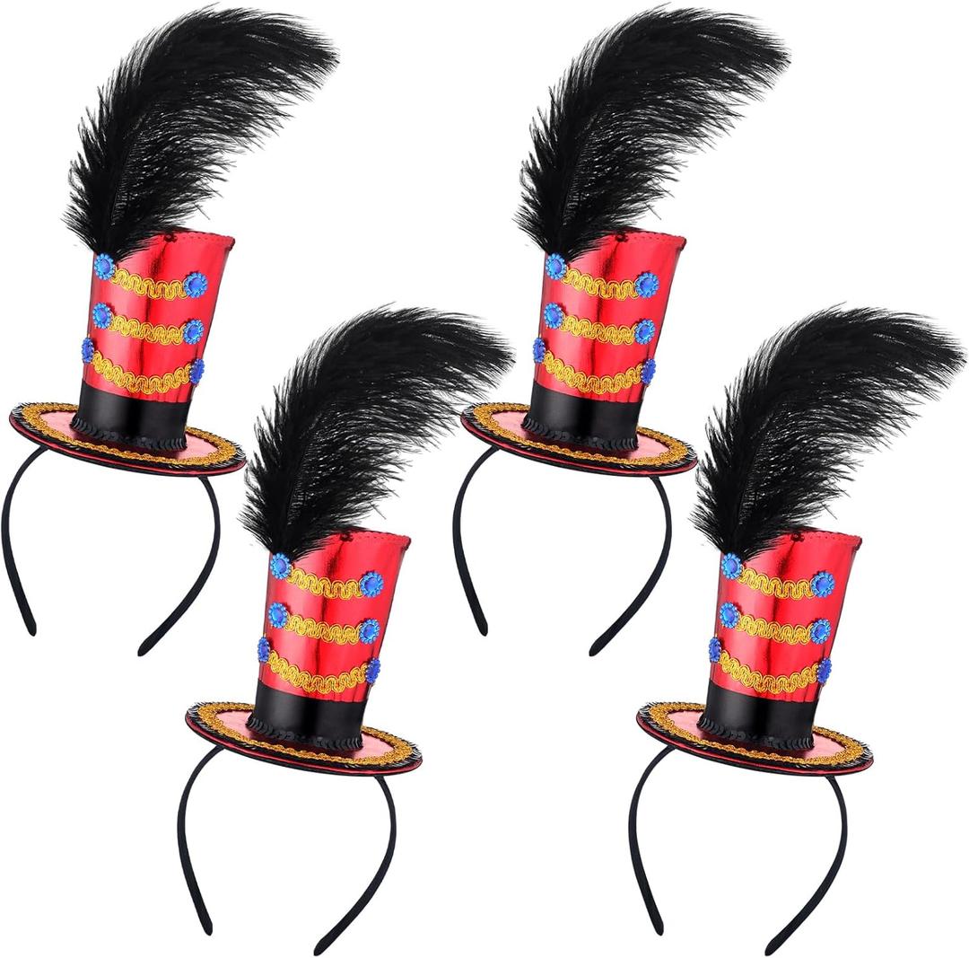 Newcotte 4 Pcs Ringmaster Hat Circus Mini Top Hat Headband Majorette Circus Costume Accessories for Costume Party Cosplay