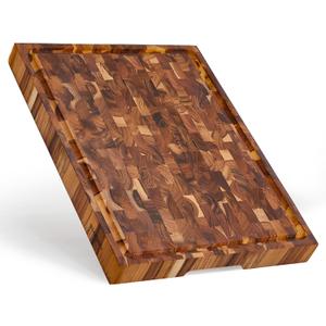 SHUMARU Teak End-Grain Wood Cutting Board - 24x18x2.25 Butcher Block | Handmade in Bali - Silky-Smooth, Juice Groove, KnifeFriendly, Ergonomic Grips & NonSlip Feet
