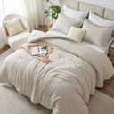 CozyLux King Size Comforter Set - 3 Pieces Beige Soft Luxury Cationic Dyeing Bedding Comforter for All Season, Breathable Lightweight Fluffy Boho Bed Sets with 1 Comforter and 2 Pillow Shams