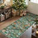 Washable 2x6 Runner Rug for Entryway: Hallway Kitchen Easy-Clean Carpet with Non-Slip Backing Stain-Resistant Low Pile Floor Mat Perfect for High-Traffic Areas with Pets (2x6 Floral/Green)