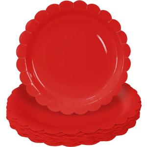 HEIPINIUYE 50 Pieces Red Paper Plates 9 Inch Red Scalloped Plates Disposable Dinner Plates for Wedding Baby Shower Birthday Party Dessert Plates