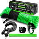 TYT Synthetic Winch Rope Kit - 1/4'' x 50' with 10000 lbs Strength, Protective Sleeve, Heavy Duty Hook, Rubber Stopper, & Safety Pull Strap for Off-Road 4x4 Vehicles (Green) (JPS1450OG)