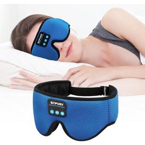 Bluetooth Sleep Mask Wireless Headphones 3D Bluetooth Eye Mask for Side Sleepers SYPVRY Blackout Eye Mask with Headphones Speaker for Airplane, Travel, Haze Blue