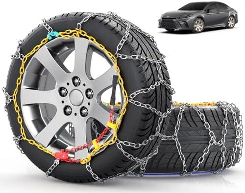 Snow-Chains Easy Install Tire-Chains, One-Pull Fit Design Tire Snow Chains for Passenger Cars, Sedan, SUVs, Emergency Winter Tire Traction Car Tires 185 195 205 215 - Set of 2 (KN80)