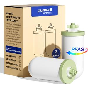 Purewell K Series 4-Stage 7-In Ceramic Water Filter Replacement, Certified to Remove 99% PFAS & Chlorine, Lead, Compatible with Berkey, ProOne & Doulton Gravity Water Filter System (2-Pack)