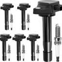Ignition Coil Pack and Iridium Spark Plugs Set of 6 Compatible with Honda Accord 2008-2012, Odyssey 2008-2017, Crosstour 2012 & Acura TL 2009-2014, TSX 2010-2014, RL - 3.5L 3.7L Replace UF603, 97390