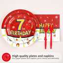 Grencian 96Pcs Happy 7th Birthday Party Supplies Cartoon Anime Themed Paper Plates and Napkins Tableware Sets Red and White Decoration for 7 Year Old Birthday Kids Children Party Serves 24