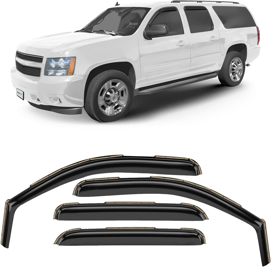 CLIM ART in-Channel Incredibly Durable Rain Guards for Chevrolet (Chevy) Suburban 1500 2007-2014/Suburban 2500 2007-2013, Original Window Deflectors, Vent Window Visors, Vent Deflector, 4 pcs.- 607180