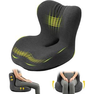 Urban Deco Memory Foam Seat Cushion for Office Chair - Sciatica Pain Relief Coccyx Cushion for Tailbone Pain - Orthopedic Gel Seat Cushion for Car & Desk - Non-Slip Bottom with Breathable Cover, Black