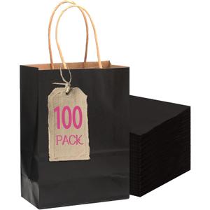 qiqee 100-Packs Black Paper Gift Bags with Handles Bulk 4.5"2.5"6" Mini Size Gift Bags Multiple Uses