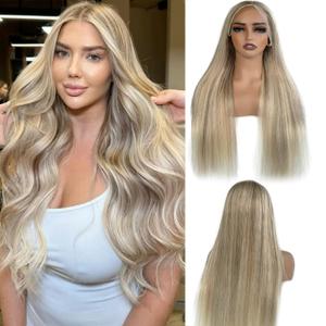 Ash Blonde Highlight Wig Real Human Hair Lace Front Wig for White Women 18 Inch 180% Density 13x6 Lace Frontal Pre Plucked with Baby Hair Ash Blonde with Platinum Blonde Highlights Glueless Wigs