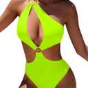Hilinker Womens Cut Out Sexy One Piece Swimsuit Monokini One Shoulder Tummy Control Bathing Suits, Green (XL)