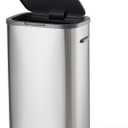 13 Gal Kitchen Trash Can with Pop-Up Lid, Dog Proof Garbage Can, Slim Stainless Steel Waste Bin for Kitchen, Bathroom, Office, Soft-Close Silent Design