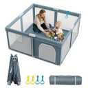 Foldable Baby Playpen - 50"×50" Collapsible Play Pen for Babies and Toddlers - Indoor Outdoor Play Pen with 4 Handles - Folding Baby Playpen with Carry Bag Portable Travel Play Yard
