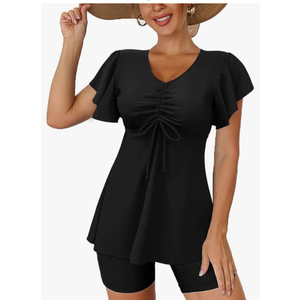 Fanuerg Women's Tankini Swimsuits Ruffled Flowy Tankini Tops with Boy Shorts Swimwear Tummy Control Two Piece Bathing Suits, XL