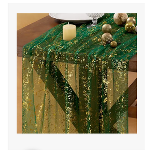 Gold Table Runner Christmas Snow Gauze Sheer Chiffon Cheesecloth Sequin 10FT Glitter Metallic Foil Dining Wedding Birthday Party Fall Winter Anniversary Holiday Centerpiece Table Decor Emerald Green