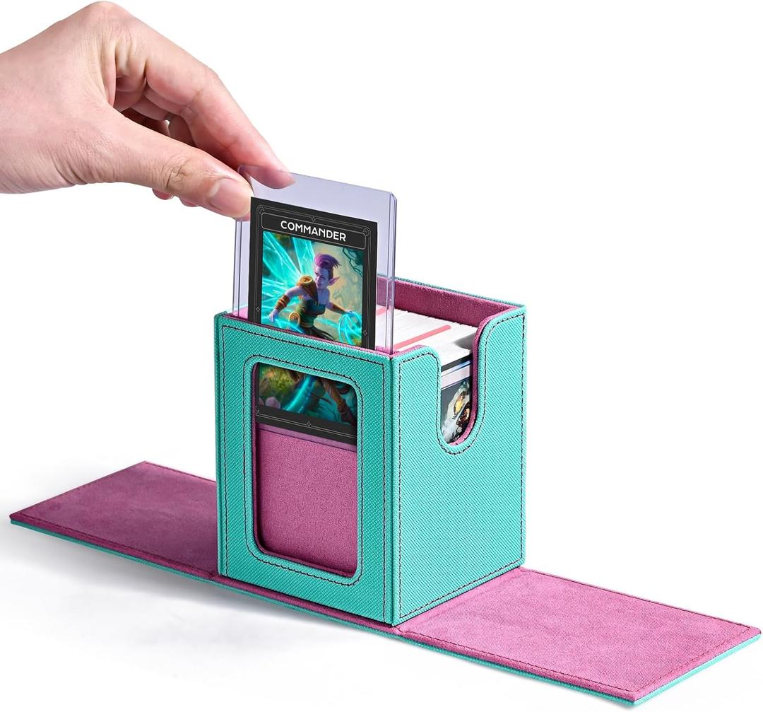 ZLCA MTG Deck Box with Commander Window Display, Trading Card Storage Box Holds 100 Double-Sleeved Cards Suitable for TCG/CCG/PTCG/EDH/Magic/Sport Cards (Aqua&Pink)