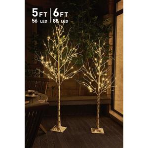 EAMBRITE 5FT 6FT White Birch Tree Set Christmas Tree Decorations, Lighted Artificial Twig Trees Outdoor Indoor, Prelit Tree with Timer & Light Dimmer for Home Porch Xmas Decor (2 Pack, Warm White)