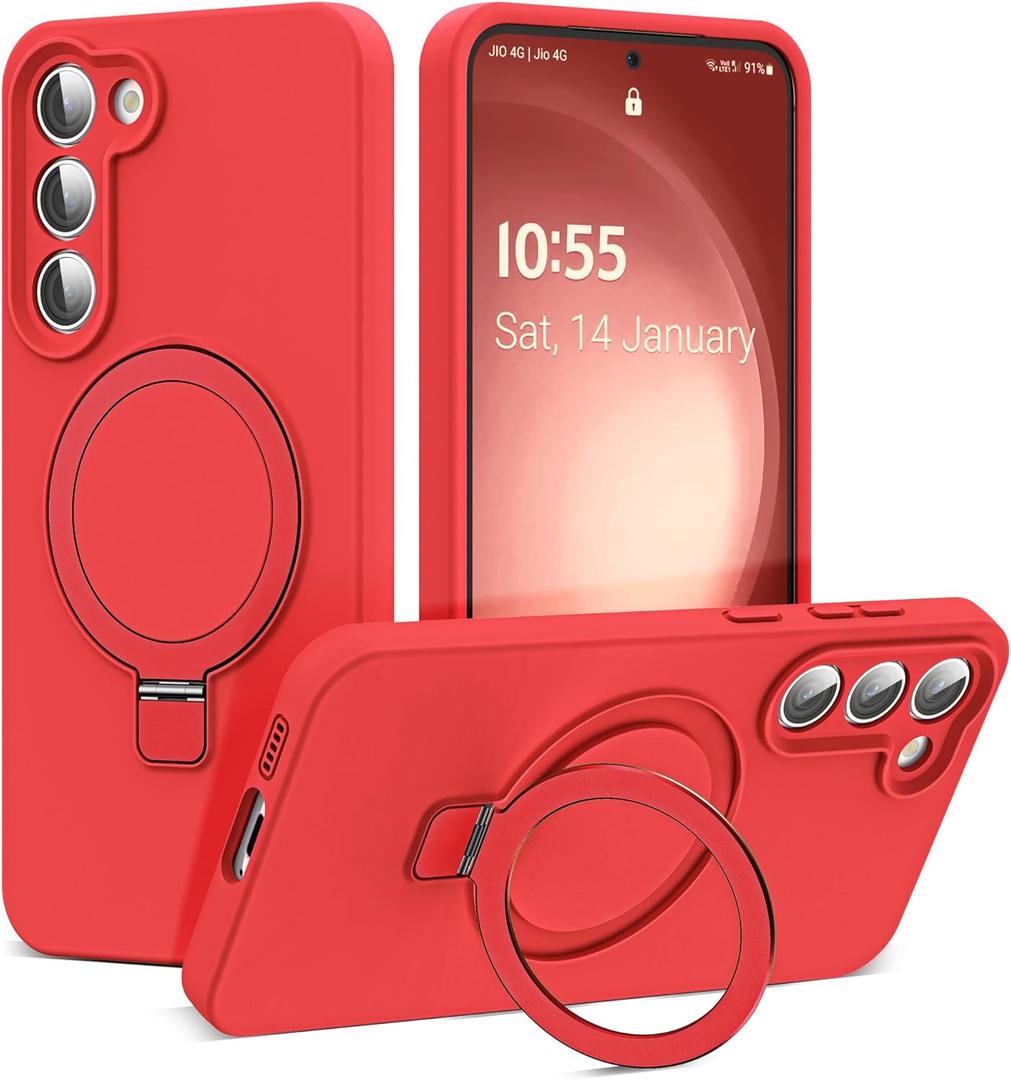 SKYLMW for Samsung Galaxy S23 Case with Magnetic Invisible Stand [Compatible with Mag-Safe] Military Drop Tested [Full Camera Protection] Silicone S23 Cases for Men Women, Red