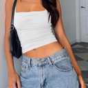 Imily Bela Womens Summer Tank Tops Ruched Double Lined Sleeveless Y2K Going Out Crop Shirts (Large, White)