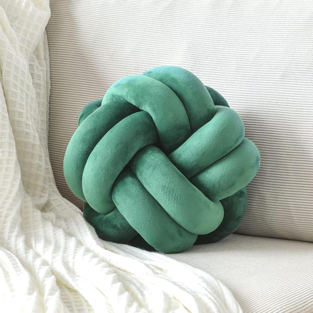 Knot Pillow Ball, Soft Home Decorative Throw Pillows Cushion, Round Changeability Knotted Pillows, Modern Home Handmade Cushions for Bedroom, Sofa, Couch (8 Inch, Dark Green)
