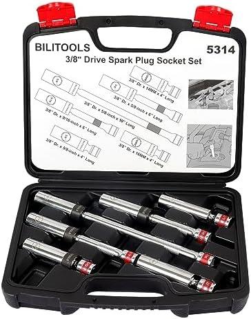 BILITOOLS 6 Piece 3/8-Inch Drive Magnetic Swivel Spark Plug Socket Set-includes 9/16-Inch, 5/8-Inch, 14mm, 16mm Socket & 3/8-inch Drive with 6-Point and 12-Point, CR-V