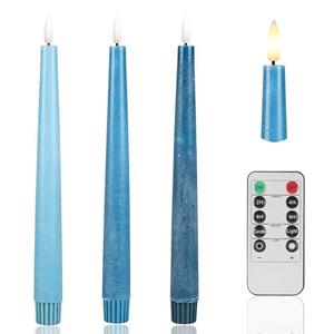 AFINETH Blue Flameless Taper Candles, 9.6" Real Wax Battery Operated Candles with Remote, 3 Pack Flickering, Gradient Candlesticks, Fake Candle for Home, Wedding, Party Decor