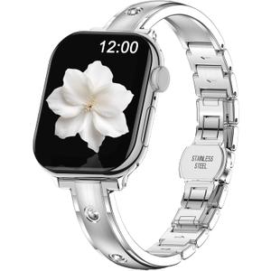 Narrow Metal Band Compatible with Apple Watch Bands 38mm 40mm 41mm 42mm 44mm 45mm 46mm 49mm (Series 11 10 9 8 7 6 5 4 3 2 1 SE Ultra), Dressy Thin Stainless Steel iWatch Bands for Women