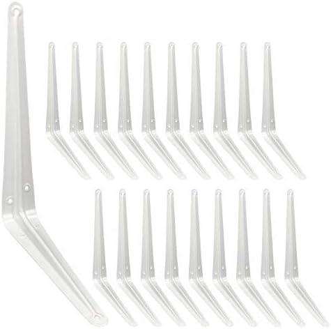 Shelf Brackets 10 Inch, 20 Pack White Metal Heavy Duty L Adjustable Floating Shelves Bracket, 10 x 8 Inch Industrial Pipe Decorative Shelf Angle Bracket for Wall with Screws