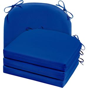 Cozyide Outdoor Chair Cushions, Waterproof Patio Seat Cushions with Adjustable Straps, Round Corner Patio Chair Cushions for Garden, Royal Blue, 17x16x2 Inch (Pack of 4)