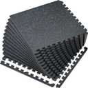 SUPERJARE 0.56'' Thick 12 Pcs 48 Sq Ft Rubber Top Exercise Equipment Mats, High Density EVA Foam Mats with Rubber Top, Interlocking Gym Flooring for Home Gym, Protective Workout Mat, Black/Blue