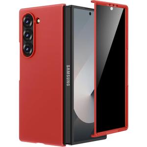 Maxdara for Samsung Galaxy Z Fold 6 Case, [Privacy Tempered Glass Screen Protector] [Support Wireless Charging] [Shockproof Hard Protective] Slim Fit Phone Case for Z Fold 6 5G (Red)