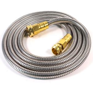 Short Metal Garden Hose 15 ft  304 Stainless Steel Water Hose with 3/4 Brass Fitting, Garden Hoses Flexible, Lightweight, No Kink, Heavy Duty for Outdoor (15 ft) (Silver)